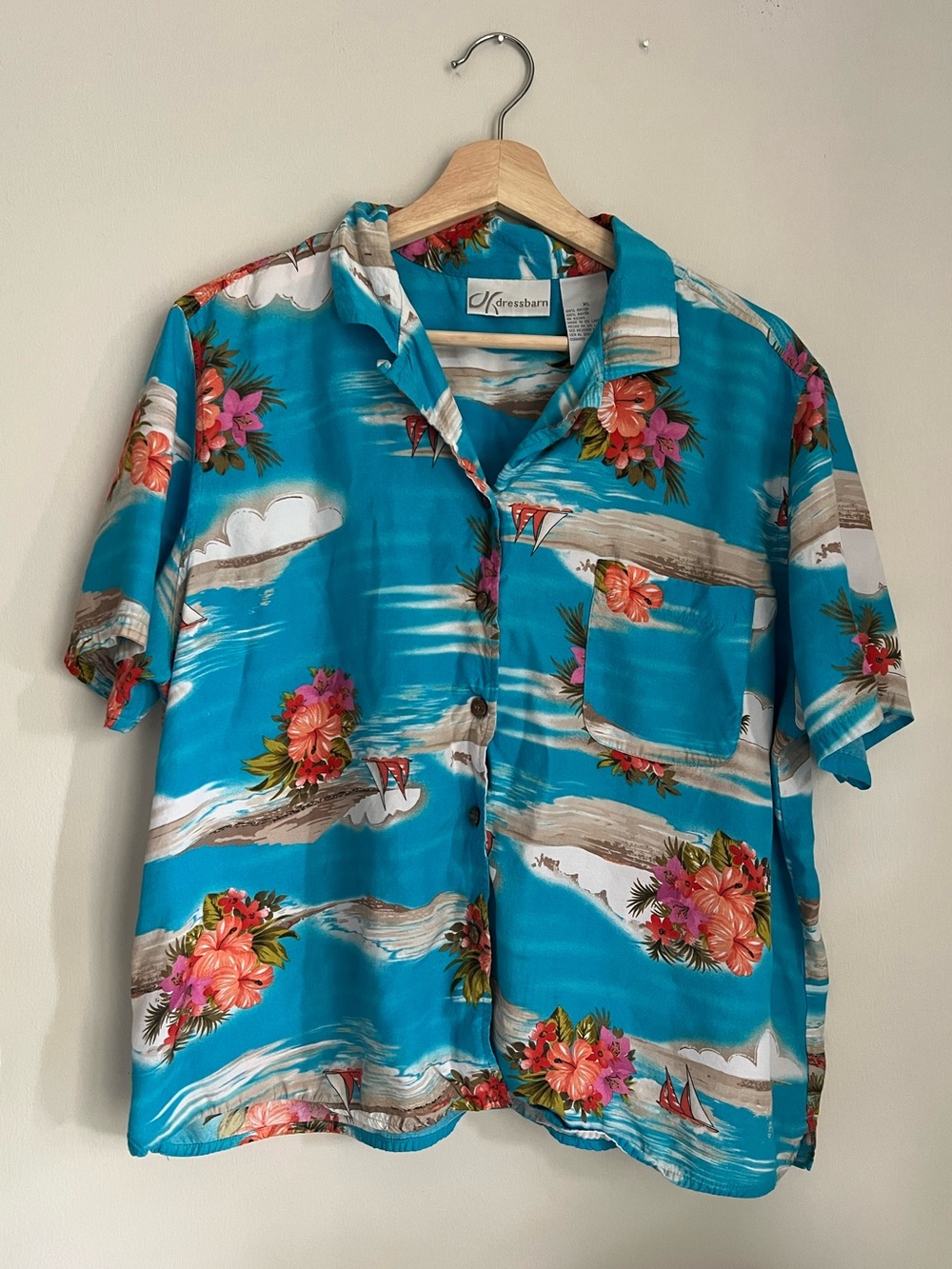 Dressbarn Turquoise Floral Hawaiian Shirt